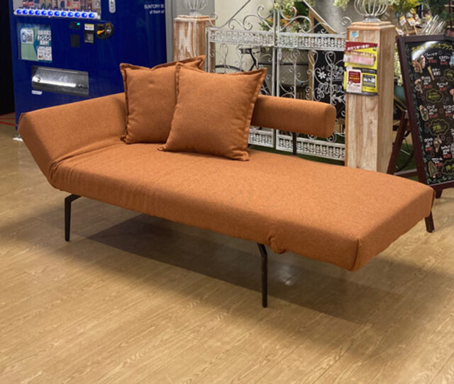 両肘の角度をそれぞれ調整できるので、お好みの形に変身！座面が広いので、肘の角度を変えればちょっとした昼寝にも最適！圧迫感のないモダンなデザインで、ソファ下のお掃除もラクラク！クッション2個付き！