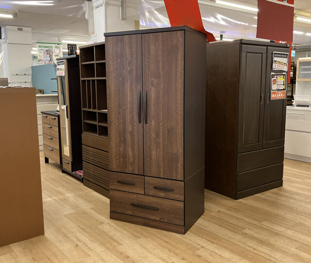 これ1台で収納も身支度もスマートにできる #ワードローブ。ハンガーポール付きで衣類をすっきり収納◎小引き出しはスライドレール、長引き出しはフルオープンレールで出し入れラク♪さらに右扉にはミラー付きで、お出かけ前のチェックもこれ1台で完結◎